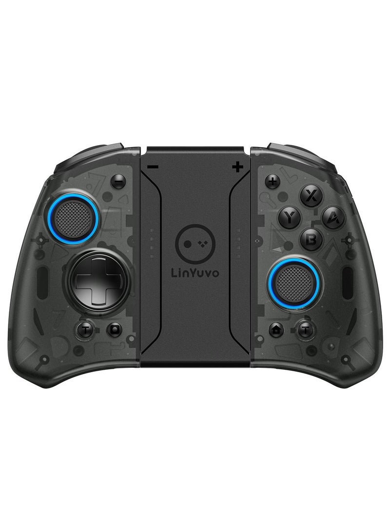 LinYuvo وحدة تحكم ألعاب بلوتوث Classic Joypad LinYuvo KS33 لجهاز Switch و Switch Lite و Switch OLED مع 8 ألوان من إضاءة RGB، عصا تحكم معدنية، جيروسكوب بستة محاور، وظيفة Turbo، اهتزاز مزدوج قابل للتعديل، وظيفة إيقاظ، تحكم بالحركة، انفجار سريع، بطارية 500mAh - Image 1